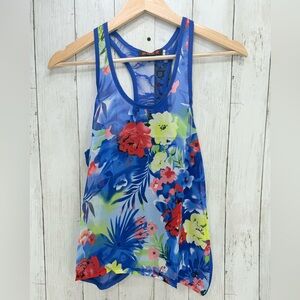 Buzz Sheer Lace  Foral Romantic Crop Top Blue Sz Small Summer New With Tages